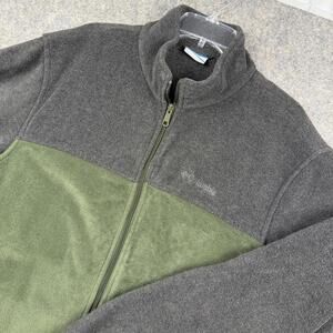 Columbia Men’s Fleece Full Zip Jacket Drawstring Waist Green Gray Size XL 519